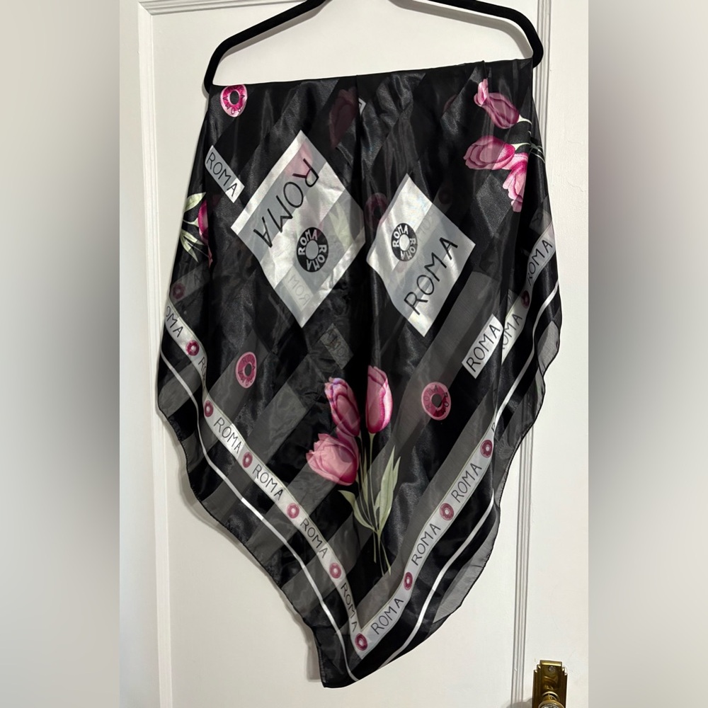 Roma Black & Pink Floral Scarf
